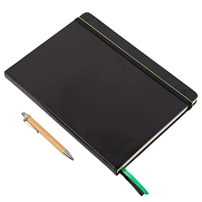 Image de WINTEX Carnet de Notes A4 96 Pages avec Perforation Notebook Compact en Similicuir pour École ou Travail Cahier Note Professionnel Journal Porte Documents Noir