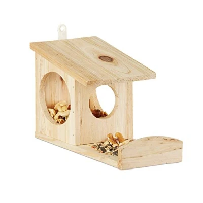 Image de Relaxdays 10026317_126 Mangeoire pour écureuils, Distributeur de Nourriture, à accrocher, Bois, HLP: 17,5 x 14 25cm, Naturel, Nature, 5 25 cm