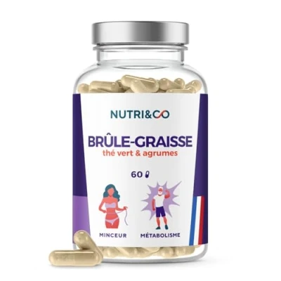 Image de Nutri&amp;Co Brûle Graisse Puissant &amp; Naturel Thé Vert + Agrumes Perte de Poids Rapide Efficace Complément Alimentaire Minceur Ventre Plat Cure 1mois 60 gélules Vegan Fabriqué en France