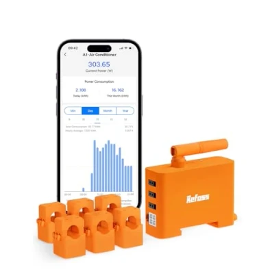 Image de Refoss EM06 compteur électrique triphasé connecté avec Home Assistant, Wi Fi &amp; Bluetooth, 6 canaux (150 A chacun), mesure de la consommation en temps réel, App, orange