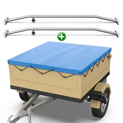 Image de Tarpofix® Bâche pour remorque plate 130 x 105 7,5 cm + 2x arceau de (réglable 100 145 cm) Bache PVC couverture diverses remorques voitures 350kg &amp; 500kg FP DDR