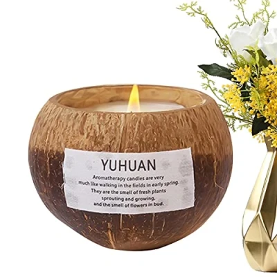 Image de HAMAGI Bougie dans Une Noix Coco Naturelle d&#039;aromathérapie Multi Saveurs Décoration d&#039;intérieur Bol Coco, Cadeau parfumée pour la Pendaison
