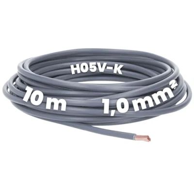 Image de Kalitec Câble de Câblage H05V K 1 mm² Gris 10 m Flexible En PVC Toron à Fil fin unique monofilaire commutation ignifuge