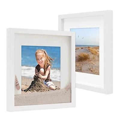 Image de PHOTOLINI Cadre Photo 3D à remplir 40 x cm Blanc, Set de 2 Cadres boîte Profond avec Passe Partout, pour Objets jusqu&#039;à 1,5 cm, Bois MDF, Verre Les Loisirs créatifs &amp; comme Cadeau