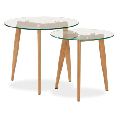 Image de Homestyle4u Lot de 2 Tables Basses Rondes en Verre, Multicolore, Petit