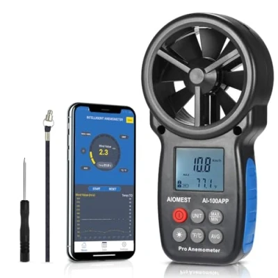 Image de AIOMEST Anémomètre Numérique Bluetooth, Compteur de Vitesse du Vent Portable pour Testeur Jauge Refroidissement Éolien, Débit D&#039;air, AI 100APP