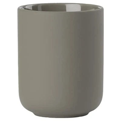 Image de Zone Denmark Gobelet Brosse à Dents Ume Salle de Bain, Porte Grés D8,3cm H10,3 cm ÉLéGant &amp; Design Minimaliste scandinave Taupe