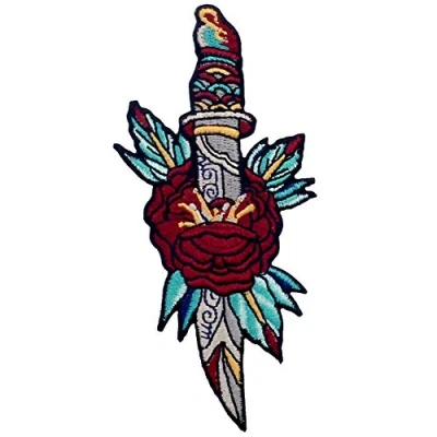Image de Patch brodé en forme de Fleur et dague, à coudre ou coller avec fer repasser