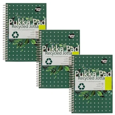 Image de Pukka Pads Réf RCA5/110 Cahier en papier recyclé Reliure intégrale Ligné et perforé 80 g/m² 110 pages A5 Lot de 3 (Import Royaume Uni)