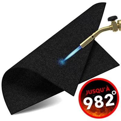 Image de Tapis ignifugé, résistant à la Chaleur jusqu&#039;à 982 C Noir, Tissu ignifugé idéal comme de feu ou Barbecue, Protection Thermique incombustible (40cm x 32 cm)