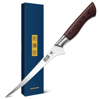 Image de HOSHANHO Couteau à Filet 18cm, Professionnel Fileter pour Poisson, Super Tranchant Désosser avec Manche Ergonomique en Bois
