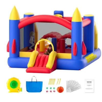 Image de VEVOR Château Gonflable, Structure Gonflable avec Souffleur, Toboggan et Sac de Rangement, Trampoline Extérieur, Aire Jeu d’Arrière Cour, pour Enfants Âgés 3 à 8 Ans, 408x240x245 cm