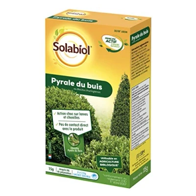 Image de Solabiol SOPYRAL15 Pyrale du Buis au Bacillus Thuringiensis Action Choc sur Larves et Chenilles Utilisable en Agriculture Biologique