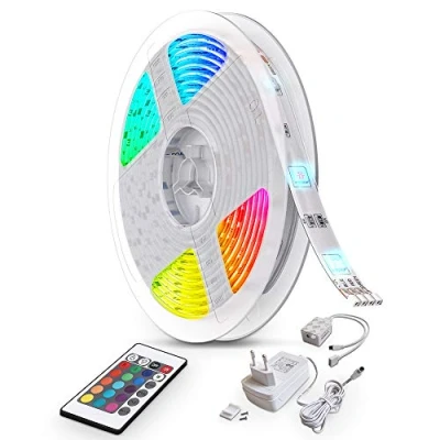 Image de B.K.Licht ruban LED 10m, guirlande lumineuse auto adhésive, dimmable, 300 LEDs, changements de couleurs, livré avec télécommande et transformateur 230V, IP20