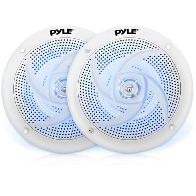 Image de Pyle Paire d&#039;enceintes Marines 16,4 cm Système Audio stéréo extérieur étanche et résistant aux intempéries avec lumières LED, Puissance de 180 W Profil Bas 1 PLMRS53WL