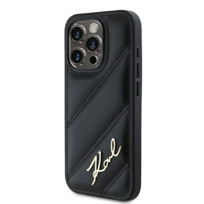Image de CG Mobile Karl Lagerfeld KLHCP15LPQDSMGK Coque rigide pour iPhone 15 Pro 6,1&quot; Noir Diagonale Quilted Script