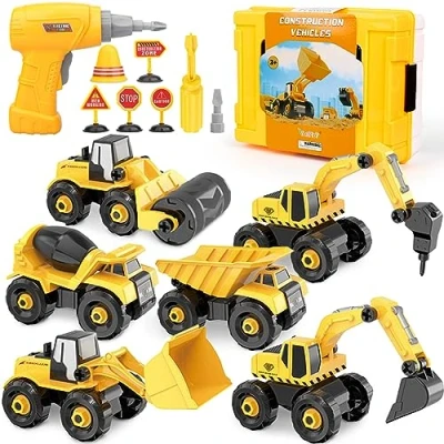 Image de 6 en 1 Démonter et Assembler Camion DIY Construction Véhicules Kit avec Jeu Perceuse Électrique pour Enfant éducatif de Garçons Filles