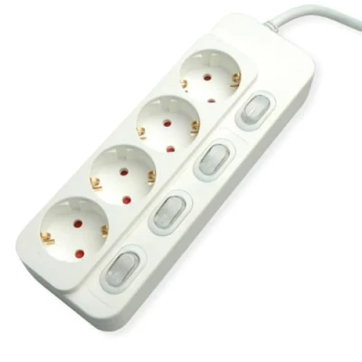 Image de VALUE Bâti de Prises 4X avec interrupteurs individuels, Blanc, 1,5 m