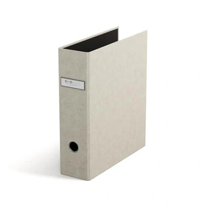 Image de Bigso Box of Sweden ARCHIE Classeur à 2 anneaux et mécanisme levier en panneau de fibres papier aspect lin A4 pour classer le vrac Beige