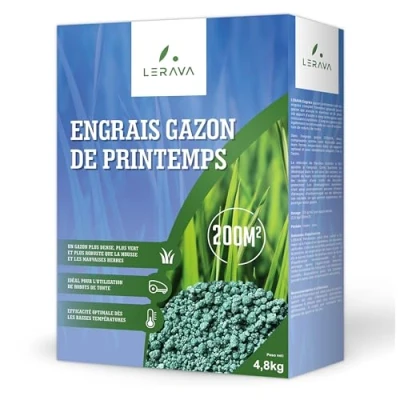 Image de LERAVA® printemps Engrais gazon 200m² pelouse libération d&#039;azote sur 3 mois fertilisant avec Bacillus subtilis Augmente la résistance des graminées engrais+gazon
