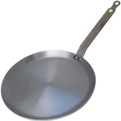 Image de De Buyer Poêle à crêpes en tôle d&#039;acier MINERAL B 30 cm Fabriquée France, Sans PFAS, Anti Adhérence Naturelle, Queue Rivetée et Finition la Cire d&#039;Abeille, Tous Feux + Flash Four