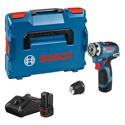 Image de Bosch Professional 12V perceuse visseuse sans fil GSR 35 FC (avec 2 batteries 3,0 Ah, chargeur rapide GAL 40, mandrin GFA 12 B, dans L BOXX, référence 06019H3001) système FlexiClick