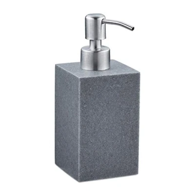 Image de Relaxdays Porte Savon Liquide, 300 ML, Rechargeable, Salle de Bain, Distributeur shampoing, Pompe en INOX, carré, Gris, 1 unité