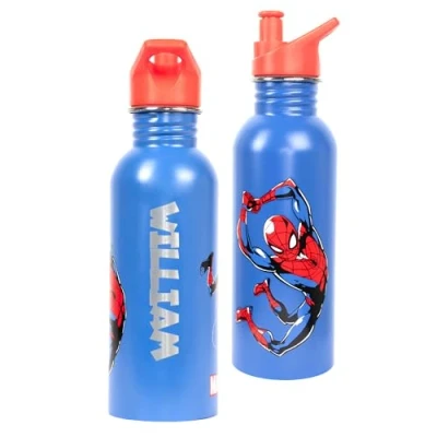 Image de Marvel Bouteille d&#039;eau en acier inoxydable avec motif Spiderman personnalisable 700 ml sans BPA, 100 % étanche d&#039;école pour enfants Bleu