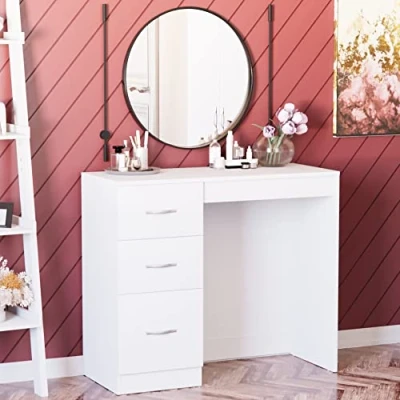 Image de Vida Designs Coiffeuse à 3 tiroirs Blanc Mobilier de Chambre, Bois Composite, Product Size: H 79 x W 93 D 38 Cm Approx