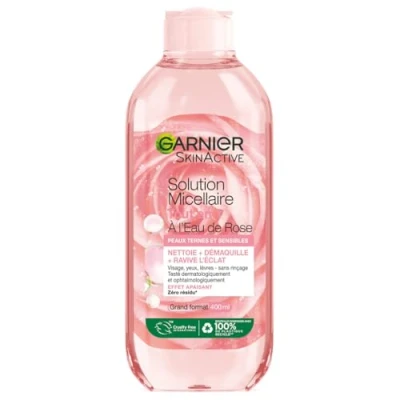 Image de GARNIER Skin Active Solution Micellaire Tout En 1 Nettoie, Démaquille, &amp; Ravive L&#039;Éclat Micelles Eau de Rose Vegan Cruelty Free Visage, Yeux, Lèvres Peaux Ternes Sensibles 400 ml