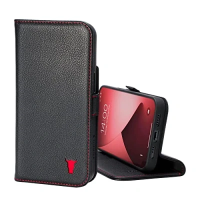 Image de TORRO Étui Compatible avec iPhone 12 Pro Max Housse en Cuir Véritable de Qualité [Emplacements pour Cartes] [Fonction Support] [Cadre Durable] (Noir)