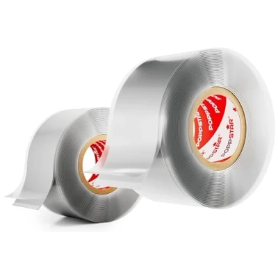 Image de POPPSTAR 2x 3m ruban en silicone auto fusionant (auto amalgamant, vulcanisant), isolant et bande d&#039;étanchéité (eau, air), 25 mm de large, gris