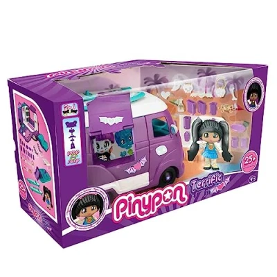 Image de Pinypon Terrific Van Caravane Violette, se transforme en Bateau avec Toboggan, Accessoires phosphorescents et 2 Planches de Surf, 1 Figurine Maman, à partir 4 Ans