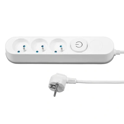 Image de ITENSE Bloc multiprise, multiprise 3 Prises 16A avec Interrupteur à Pied Câble HO5VV F 3G1mm² Couleur: Blanc Longueur câble: 1m Tension: 230V Puissance Max: 3680W