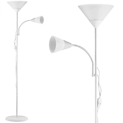 Image de Lampadaire simple avec liseuse &#039;Alissa&#039; Blanc hauteur 175 cm Lampe orientable sur pied Éclairage intérieur salon bureau