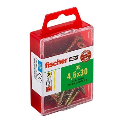 Image de Fischer 653955 Power Fast Lot de 30 Vis à tête fraisée 4,5 x mm VG PZ galvanisée Jaune