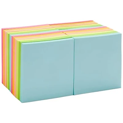 Image de Amazon Basics Lot de 24 blocs notes Carrée adhésives repositionnables,7,6 x 7,6 cm, couleurs assorties