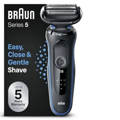 Image de Braun Series 5 51 B1000s Rasoir Électrique Homme, Système EasyClean, Technologie Wet &amp; Dry, Rechargeable, À Grille Sans Fil, Bleu
