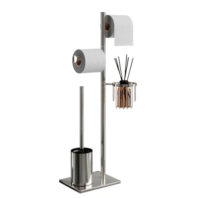 Image de Porte Rouleau Papier Toilette Debout en Acier Inoxydable,Support sans Percage,Porte avec Brosse WC,includes Support D&#039;aromathérapie