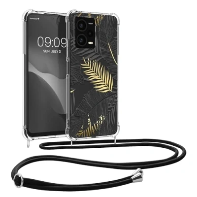 Image de kwmobile Coque Collier Compatible avec Xiaomi Redmi Note 12 Pro+ 5G / Pro Plus Housse en Silicone Cordon de Jaune Gris Transparent
