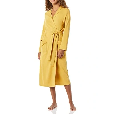 Image de Amazon Essentials Peignoir Long En Tissu Nid D’Abeille Léger (Grandes Tailles Disponibles) Femme, Jaune Moutarde, XL