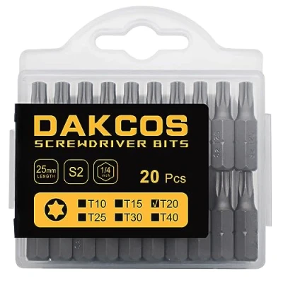 Image de DAKCOS T20 Bit, embouts T20, assortiment d&#039;embouts en S2 (longueur : 25 mm, 20 pièces)