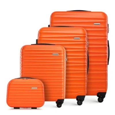 Image de WITTCHEN Valise de Voyage Bagage à Main Cabine Rigide en ABS avec 4 roulettes pivotantes Serrure Combinaison Poignée télescopique Groove Line Set Valises Orange