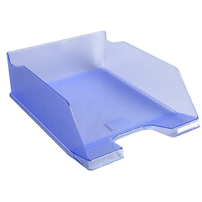 Image de Exacompta Réf. 11510D Lot de 4 corbeilles à courrier COMBO MAXI dimensions 34,7 x 25,5 10,3 cm pour documents au format A+ couleur bleu glacé translucide capacité 750 feuilles