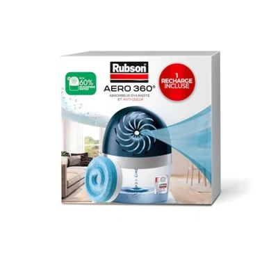 Image de Rubson AERO 360 Absorbeur d&#039;humidité pour pièce de 20 m², déshumidificateur d&#039;air efficace, anti odeur &amp; moisissure, inclus 1