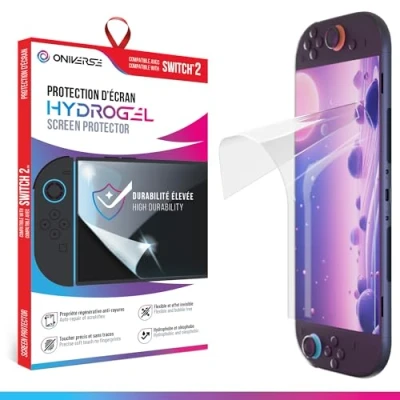Image de Oniverse protection d’écran Hydrogel compatible avec Nintendo Switch 2 Film Haute Résistance chocs et rayures, longue durabilité anti traces Kit de Nettoyage Inclus