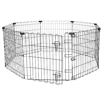Image de Amazon Basics Parc de jeu et d’exercice pliable en métal pour chiens animaux compagnie, Avec porte, 61 cm, Noir, Carré,Rond