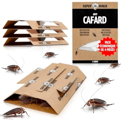 Image de Super Ninja Pièges Cafards 4 Collants avec Attractif, Produit Anti Cafard Puissant Non Toxique pour la Maison, Garage et Cave, Recyclable sans Odeur
