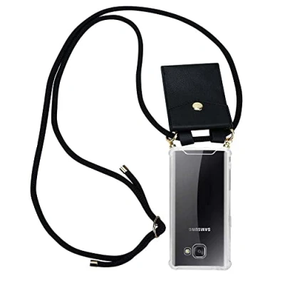 Image de cadorabo Coque Collier pour Samsung Galaxy A5 2016 in Noir Housse Protection en Silicone Transparent avec Anneaux Dorés, Cordon Mettre Autour de Cou et Etui Détachable