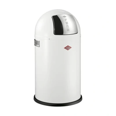 Image de WESCO Poubelle Pushboy junior de couleur blanche, tôle d&#039;acier revêtue par pulvérisation, volume 22 litres, grand rabat en acier inoxydable, récipient intérieur amovible